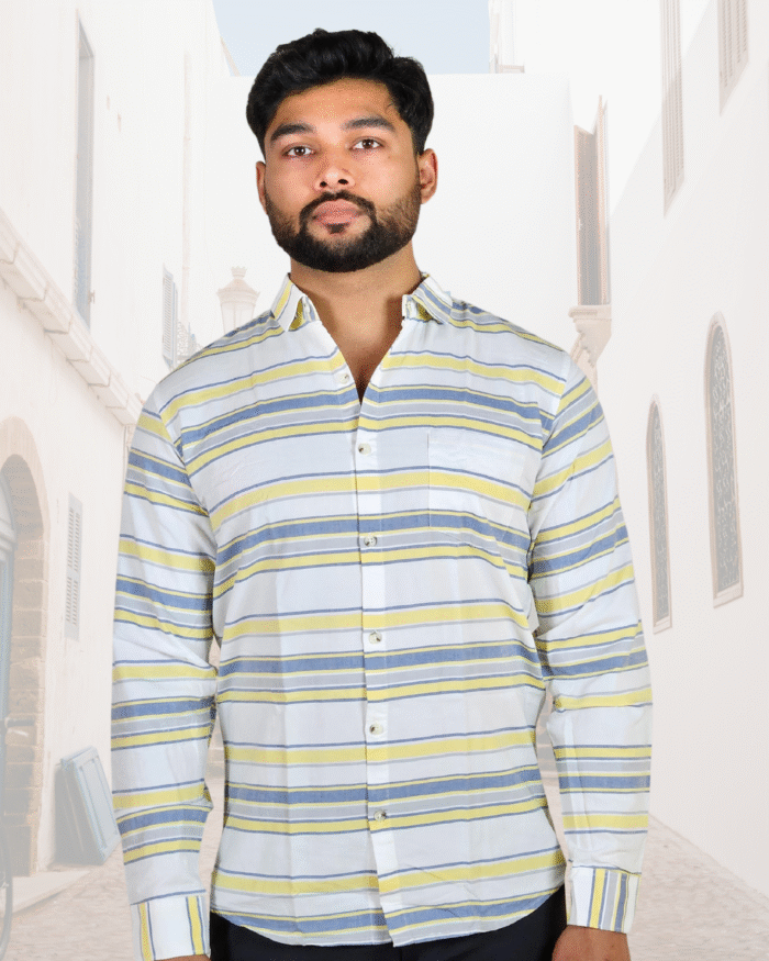 Premium Oxford Casual Shirt Yellow/Blue Stripes (SF)