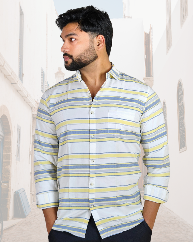 Premium Oxford Casual Shirt Yellow/Blue Stripes (SF)