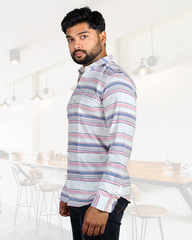 Premium Oxford Cotton - Casual Wear Pink Horizontal Stripes Shirt (SF)
