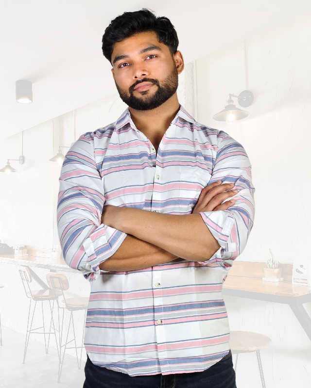 Premium Oxford Cotton - Casual Wear Pink Horizontal Stripes Shirt (SF)