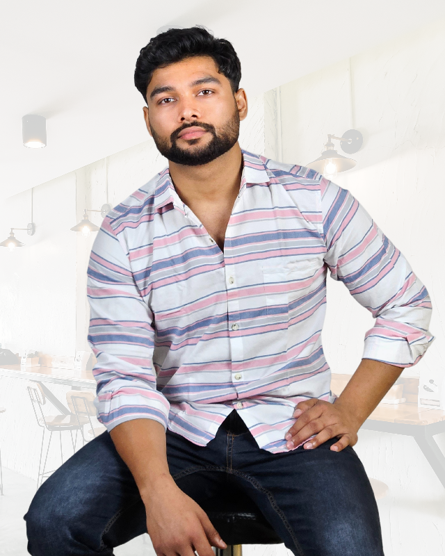 Premium Oxford Cotton - Casual Wear Pink Horizontal Stripes Shirt (SF)