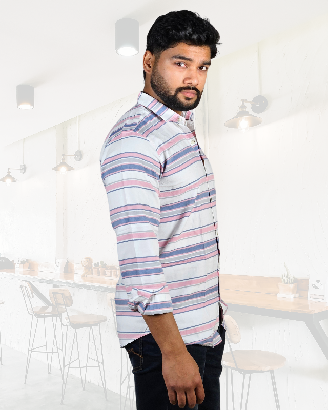 Premium Oxford Cotton - Casual Wear Pink Horizontal Stripes Shirt (SF)