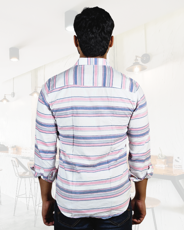 Premium Oxford Cotton - Casual Wear Pink Horizontal Stripes Shirt (SF)