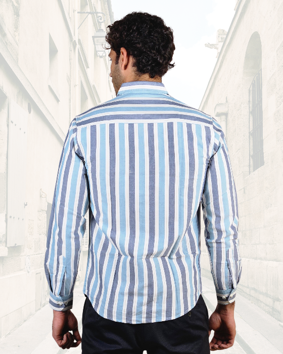 Premium Oxford Cotton Casual Wear Grey Striped Shirt (SF)