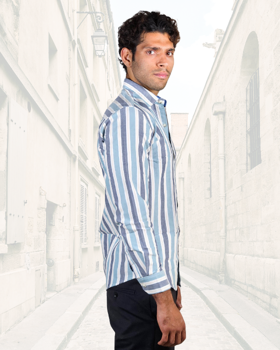 Premium Oxford Cotton Casual Wear Grey Striped Shirt (SF)