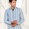 Premium Oxford Cotton Casual Wear Grey Striped Shirt (SF)