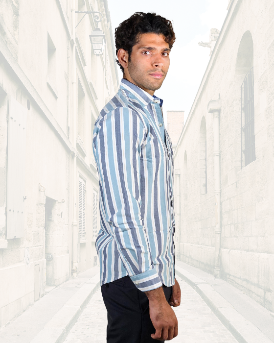 Premium Oxford Cotton Casual Wear Grey Striped Shirt (SF)