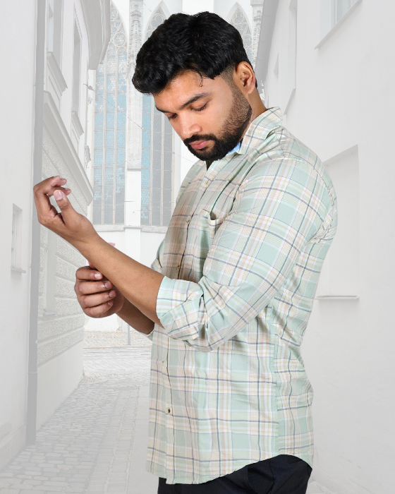 Premium Oxford Cotton Green Checks Casual Shirt (SF)