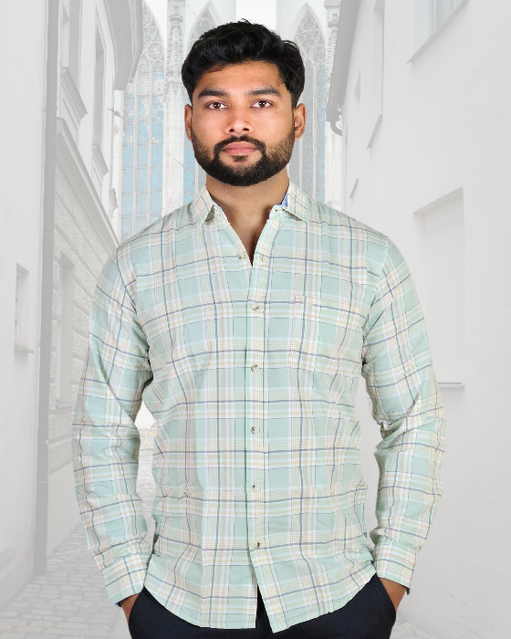 Premium Oxford Cotton Green Checks Casual Shirt (SF)