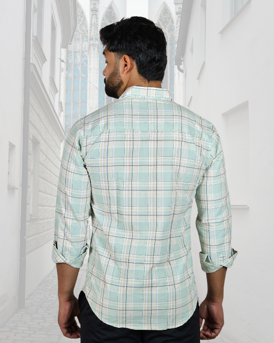 Premium Oxford Cotton Green Checks Casual Shirt (SF)