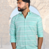 Premium Oxford Cotton Mint Sea Green Stripes Casual Shirt (SF)