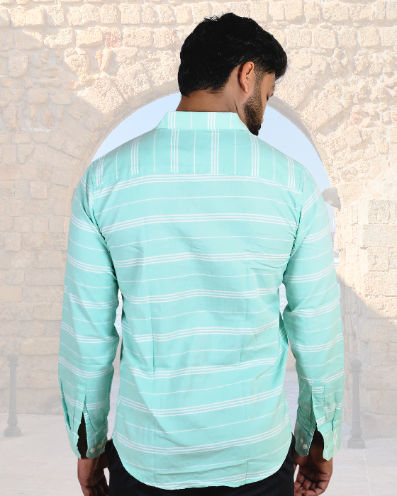 Premium Oxford Cotton Mint Sea Green Stripes Casual Shirt (SF)