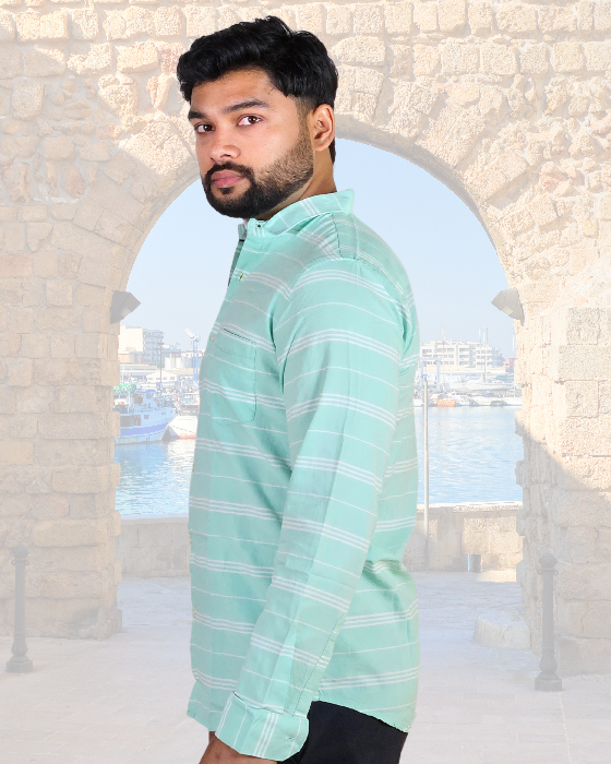 Premium Oxford Cotton Mint Sea Green Stripes Casual Shirt (SF)