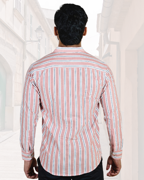 Premium Oxford Cotton Pink Stripes Casual Shirt (SF)