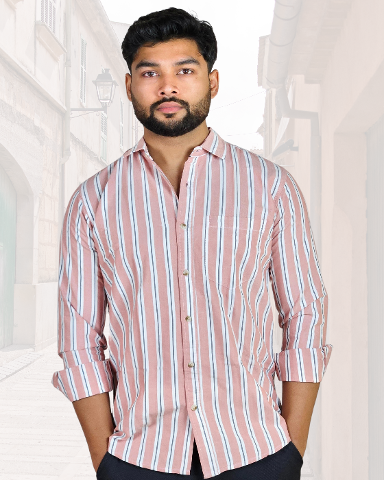 Premium Oxford Cotton Pink Stripes Casual Shirt (SF)