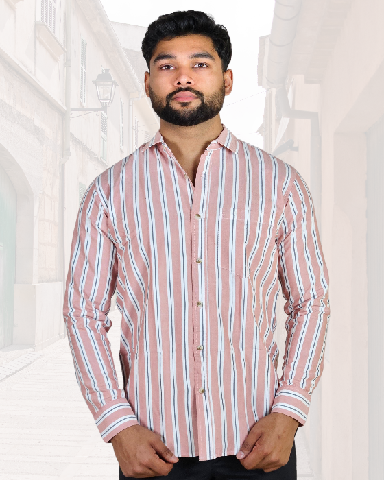 Premium Oxford Cotton Pink Stripes Casual Shirt (SF)