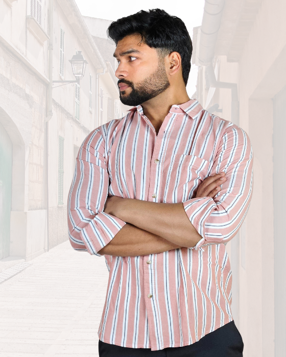 Premium Oxford Cotton Pink Stripes Casual Shirt (SF)