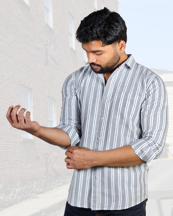Premium Oxford Grey Stripes Casual Stylish Shirt (SF)