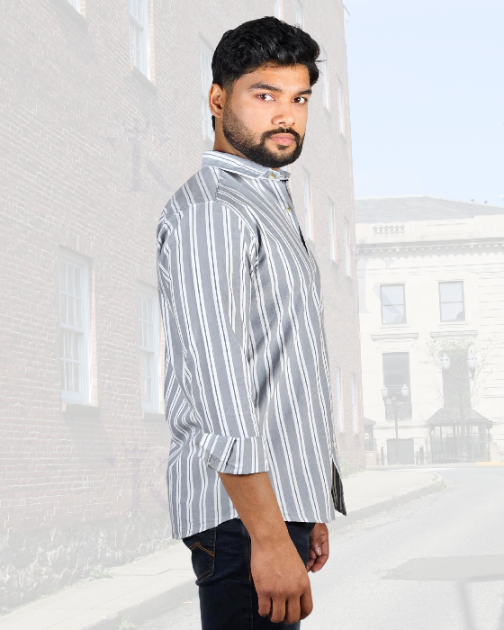 Premium Oxford Grey Stripes Casual Stylish Shirt (SF)