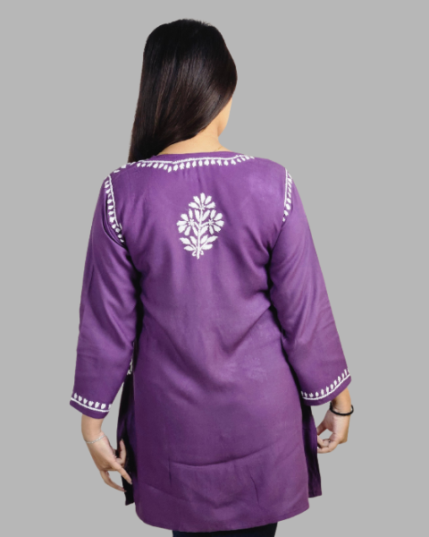 Purple Plain Chikankari Short Kurti
