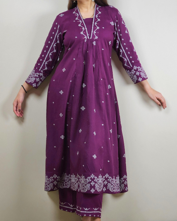 Purple_V_Neck_2_Pcs_Anarkali_Kurta_Set_1 Black V Neck 2 Pcs Anarkali Kurta Set