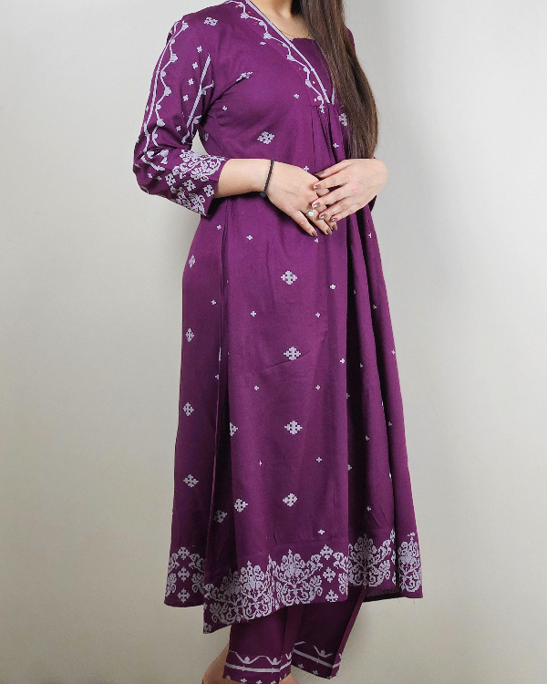 Purple_V_Neck_2_Pcs_Anarkali_Kurta_Set_4 Black V Neck 2 Pcs Anarkali Kurta Set