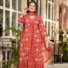 Red Allover Block Print 3 Pcs A-Line Kurta Set