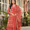 Red Allover Block Print 3 Pcs A-Line Kurta Set