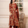 Red Anarkali 3 Pcs suit With Matching Sequence Embroidery