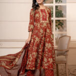 Burgundy Anarkali 3 Pcs suit With Matching Sequence Embroidery