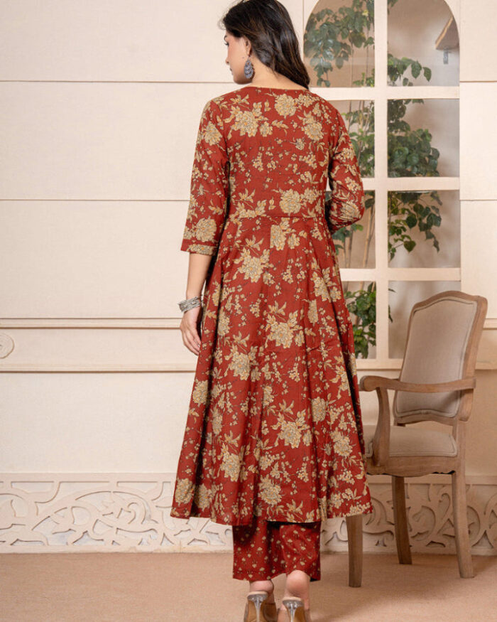 Red Anarkali 3 Pcs suit With Matching Sequence Embroidery