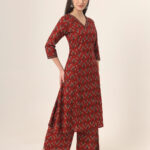 Red Anarkali Ajrak Print Kurta Set