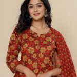 Red Digital Print Cotton 3 Pcs Suit