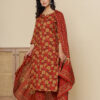 Red Digital Print Cotton 3 Pcs Suit