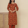 Red Digital Print Cotton 3 Pcs Suit