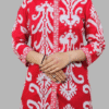Red Floral Ikkat Print Kurti