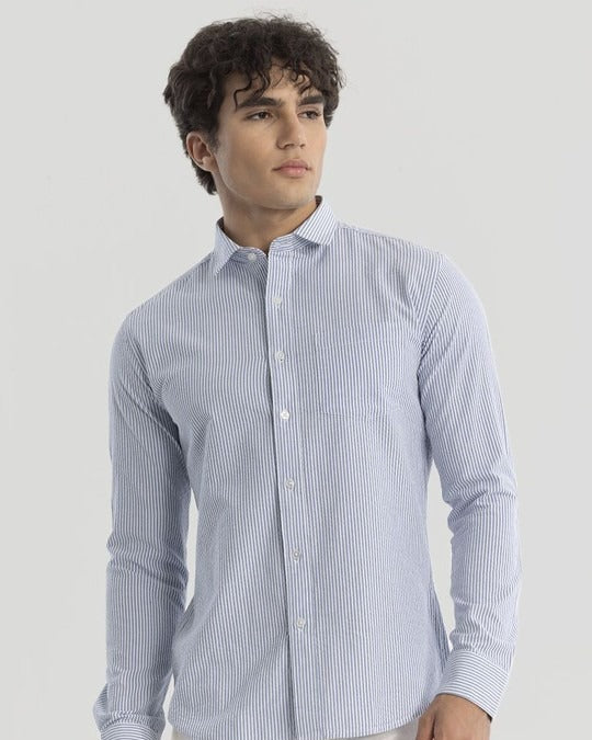 Premium Oxford Cotton White Stripes Casual Shirt (SF)