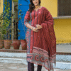 Rust Ajrak Print 3 Pcs Suit
