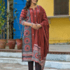 Rust Ajrak Print 3 Pcs Suit