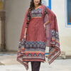 Rust Ajrak Print with Vertical Lines 3 Pcs Suit