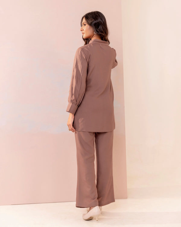 metallic brown embroidered co-ord set trooking