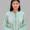 women sea green chikankari cotton kurta set