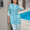 Light Blue Floral Print digital embroidered cord set for women