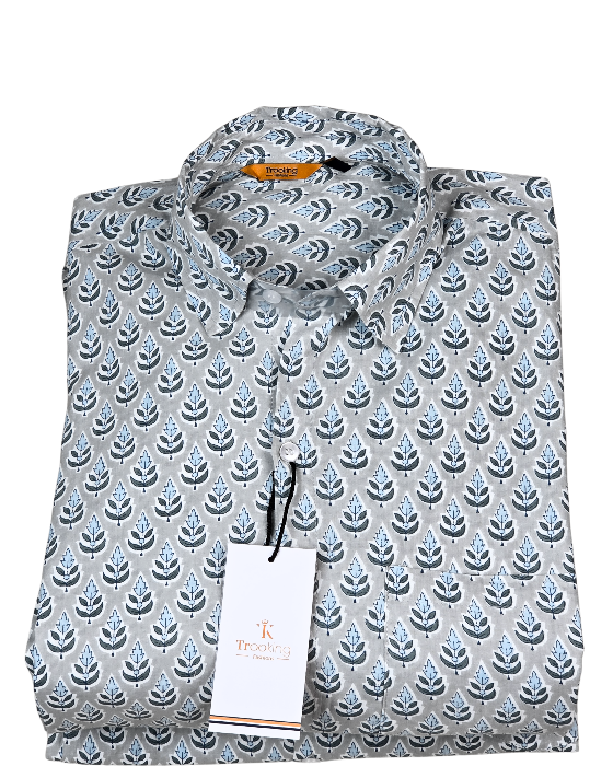 Sky Blue Jaipuri Full Sleeve Printed Shirt for Men