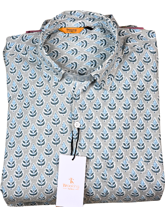 Sky Blue Jaipuri Full Sleeve Printed Shirt for Men