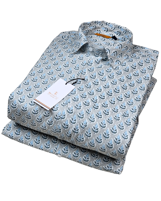 Sky Blue Jaipuri Full Sleeve Printed Shirt for Men
