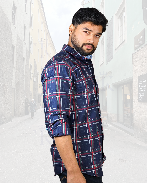 Stylish Cotton Twill Casual Dark Blue Checks Shirt ( SF)