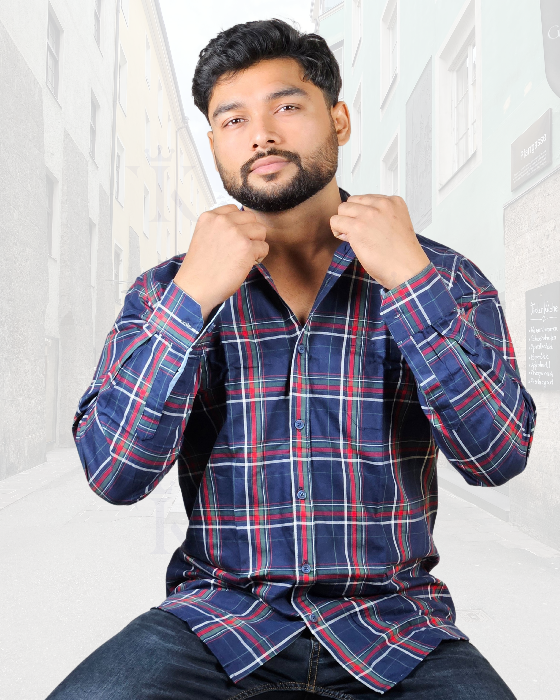 Stylish Cotton Twill Casual Dark Blue Checks Shirt ( SF)
