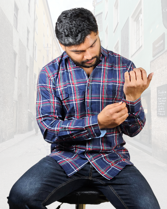 Stylish Cotton Twill Casual Dark Blue Checks Shirt ( SF)