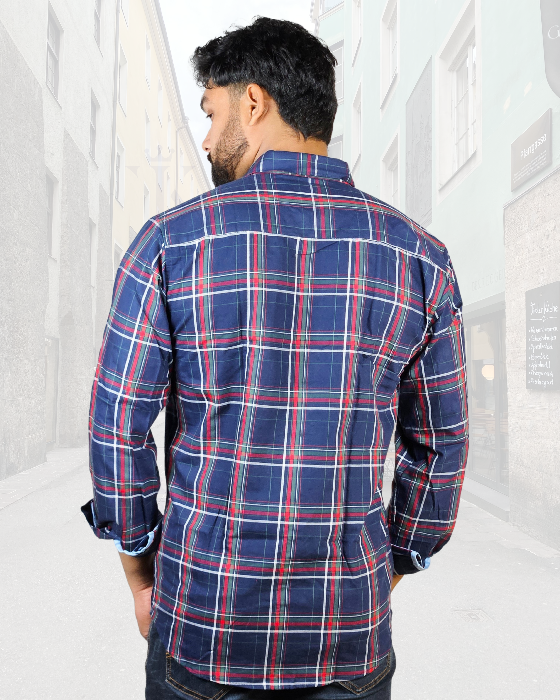 Stylish Cotton Twill Casual Dark Blue Checks Shirt ( SF)